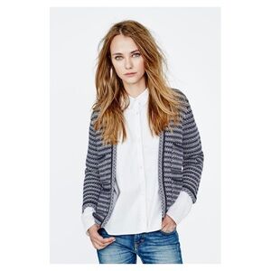 MAJE • Montmartre Jacquard Knit Open Front Cardigan in Blue